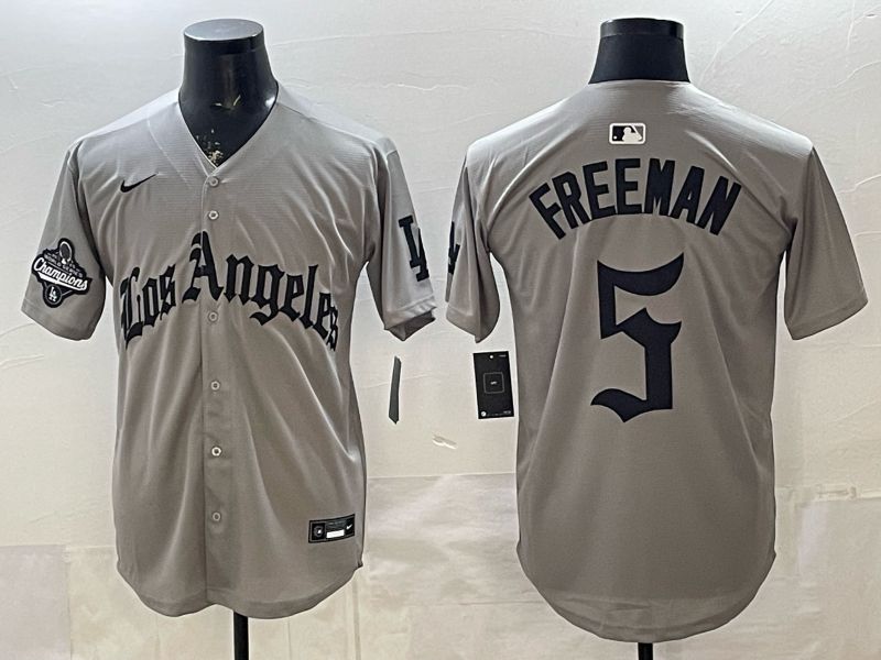 Men 2026 Los Angeles Dodgers #5 Freeman Grey Five generations Nike MLB Jersey style 0010->los angeles dodgers->MLB Jersey